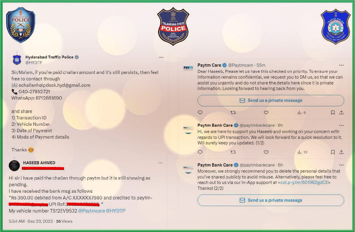 #HYDTPweBringAwareness #CyberSecurity #CyberCrimeAwareness
Citizens please make sure that, if you're paid #Trafficchallan & it still persists, then contact us through only
📧 echallanhelpdesk.hyd@gmail.com
📞 040-27852721
WhatsApp: 8712661690
To avoid #CyberFrauds.