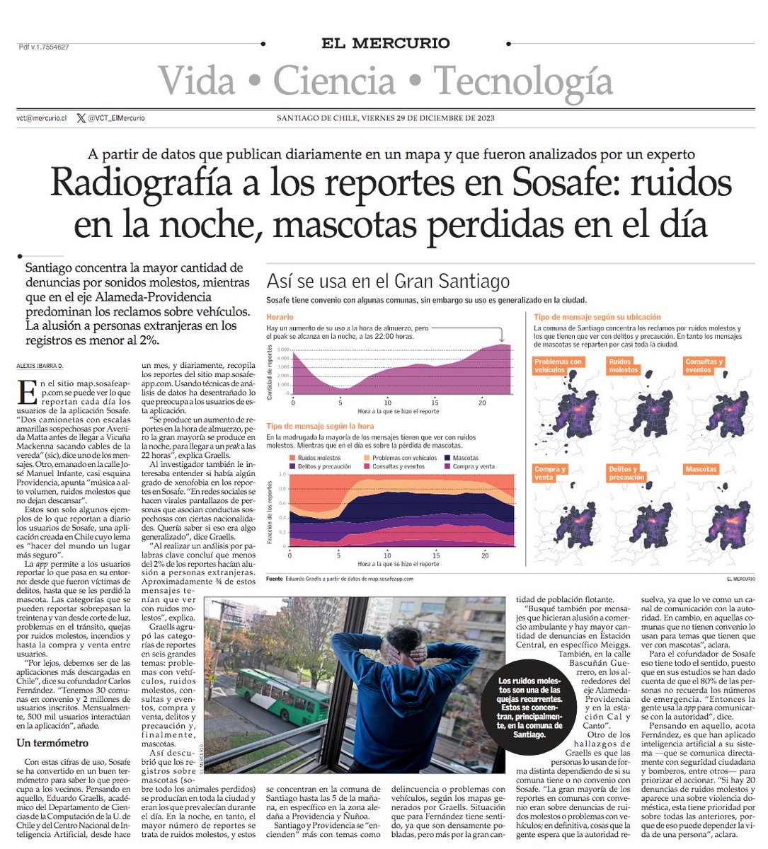 VCT_ElMercurio's tweet photo. Radiografía a los reportes en #Sosafe: ruidos en la noche, mascotas perdidas en el día. #VCTElMercurio https://t.co/5qaSM2TwRX https://t.co/KKBSaEqNoB