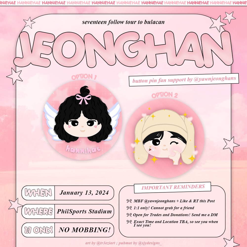 yawnjeonghans's tweet photo. seventeen jeonghan follow to bulacan day 1 fan support by @yawnjeonghans 💗

— open to all carats
— limited quantity
— more details on the pic
— mbf, like, &amp; rt!
— open for limited on the spot trades
– open for donation. please send me a dm!

#FOLLOW_TO_BULACAN #SVT_TOUR_FOLLOW https://t.co/Pvw9Gpt6bC