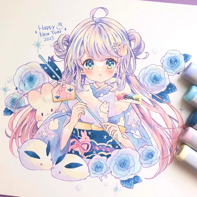 #2023年も終わるし2023年1月1日絵でも載せとこうぜ 沢山うさぎを描いた1年でした₍ᐢ ɞ̴̶̷.̮ɞ̴̶̷ ᐢ₎