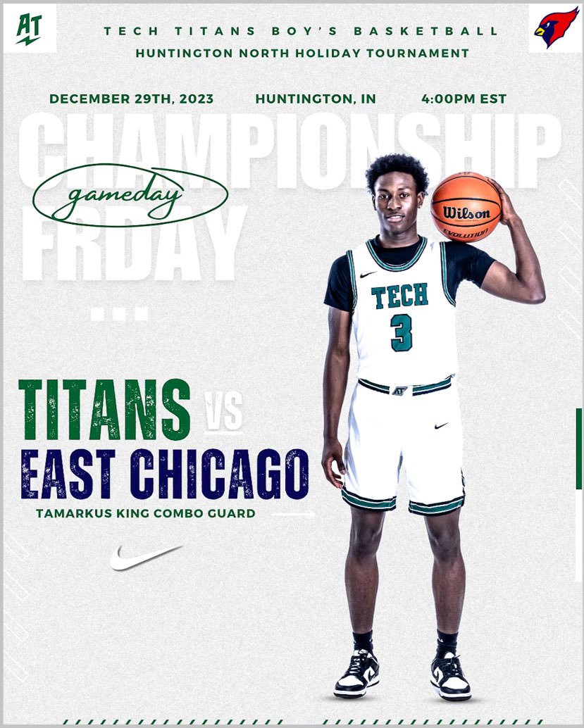 aths_athletics's tweet photo. It’s GameDay Titans ⚫️🟢⚪️#ChooseTech @IPSAthletics 
🏀Tech Titans 🆚  East Chicago 
📍Huntington North High School 
⏱️Championship Friday 4pm 
🎄Holiday Hoops @IPSSchools https://t.co/uz4Di8F8ux