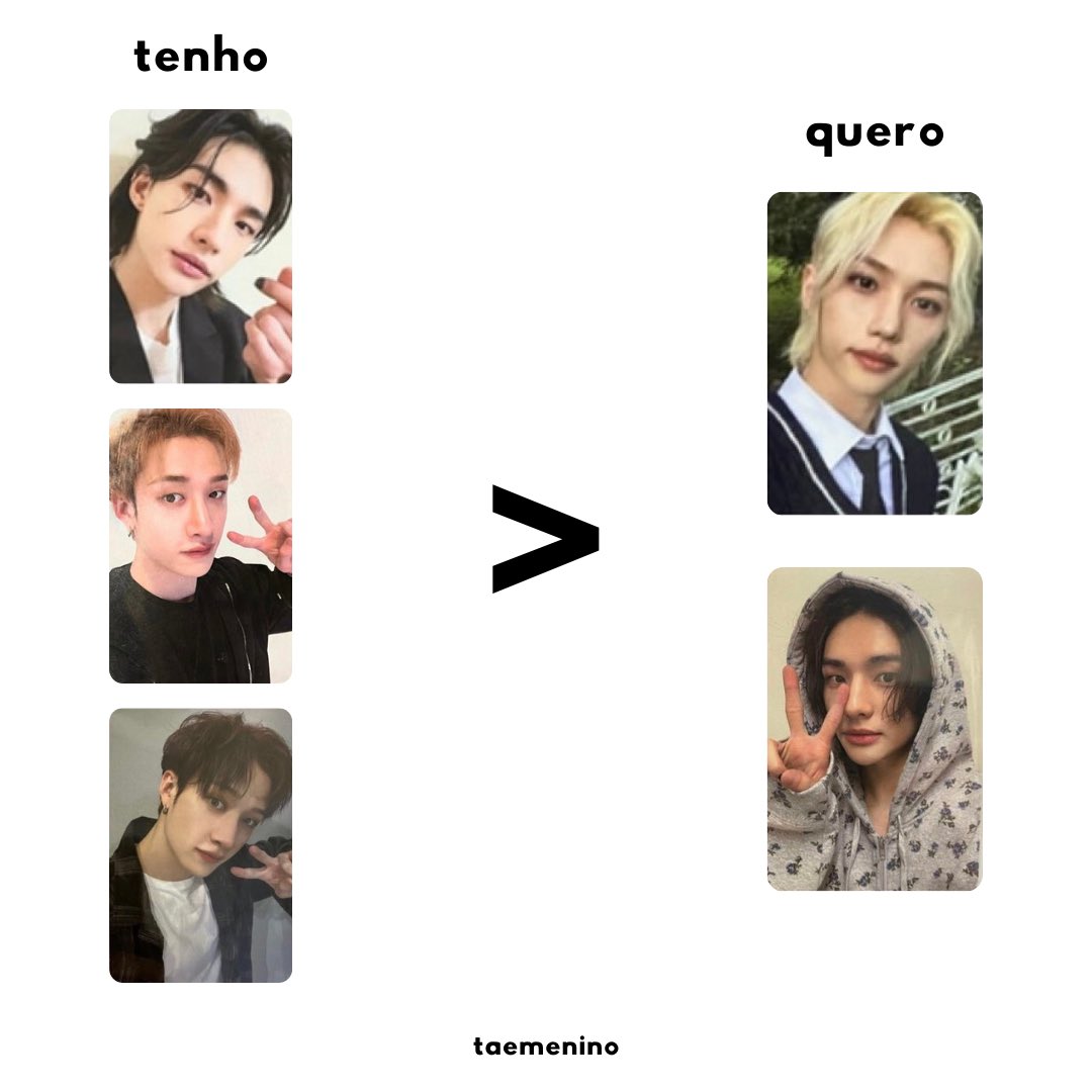 taemenino's tweet photo. TROCO / TROCA

tenho
- Hyunjin pop-up store 1 
- Bang Chan pop-up store 2
- Bang Chan soundwave lucky draw 1

quero
- Felix pop-up store 1
- Hyunjin soundwave lucky draw 1

- sem avarias
- cada um paga seu frete
- aberta a outras ofertas de trocas https://t.co/pcA0R0IUIK