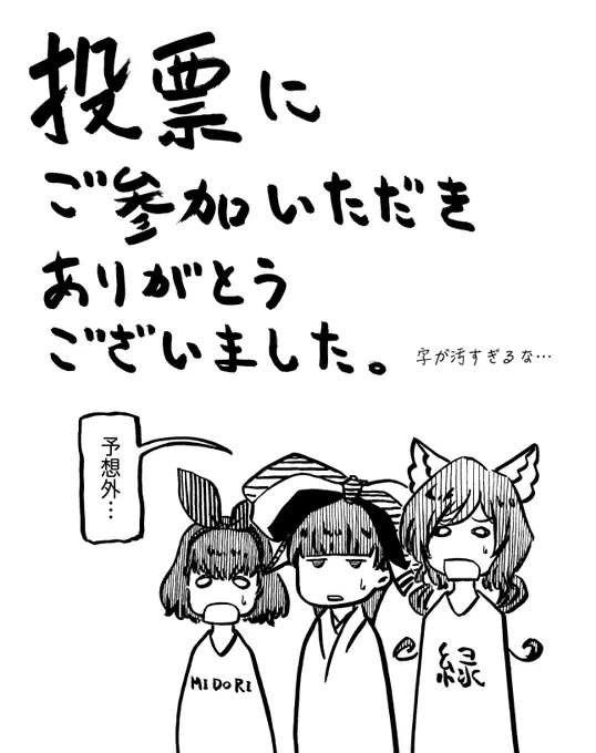 予想外の結果だったので投票機能使ってみて良かったです。
ご協力ありがとうございました。 