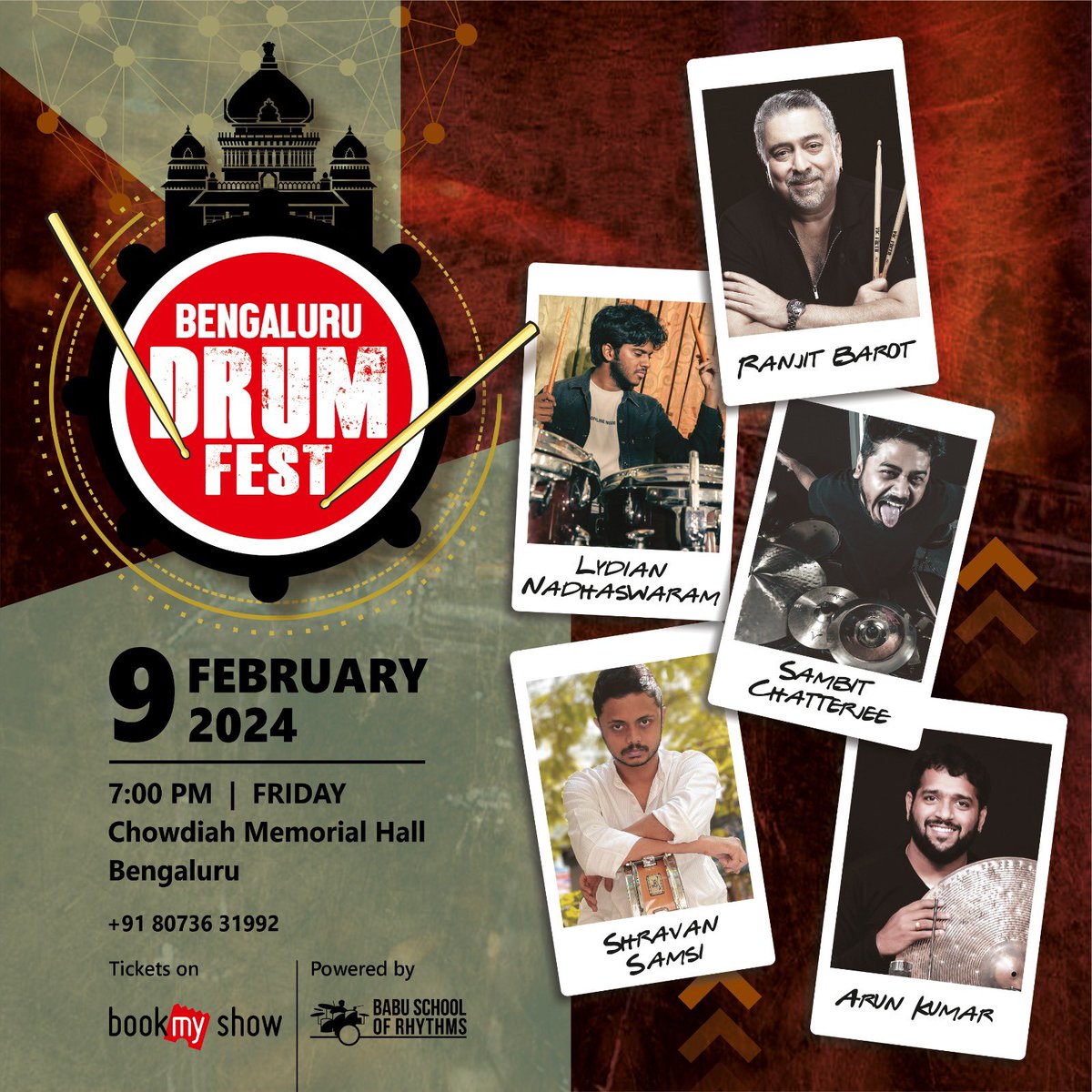 Announcing the phenomenal drummers of Bengaluru Drum Fest - BDF2024!! We are now live for tickets bookings on @bookmyshow!! Book your tickets and share other drum aspirants to witness the Legends performing along with other special performances! #drums #drummers #bsor