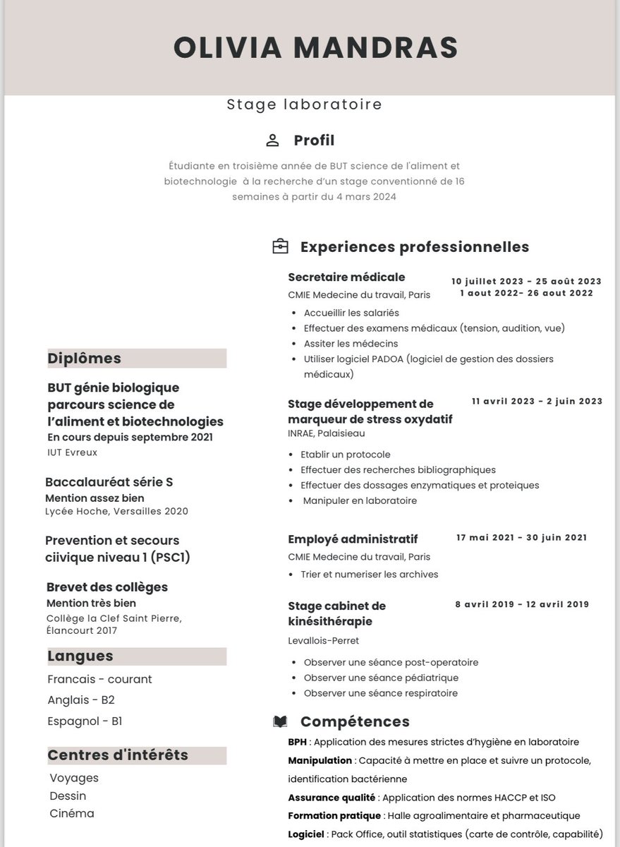 MdsTice's tweet photo. Ma fille, 21 ans, recherche un stage de 16 semaines à partir du 4 mars 2023 ( 3eme année de BUT biotechnologie) dans un laboratoire « contrôle qualité » ou « recherche et développement » au sein de  l’industrie pharmaceutique, cosmétique ou alimentaire en île de France. https://t.co/Br6GI8asdx
