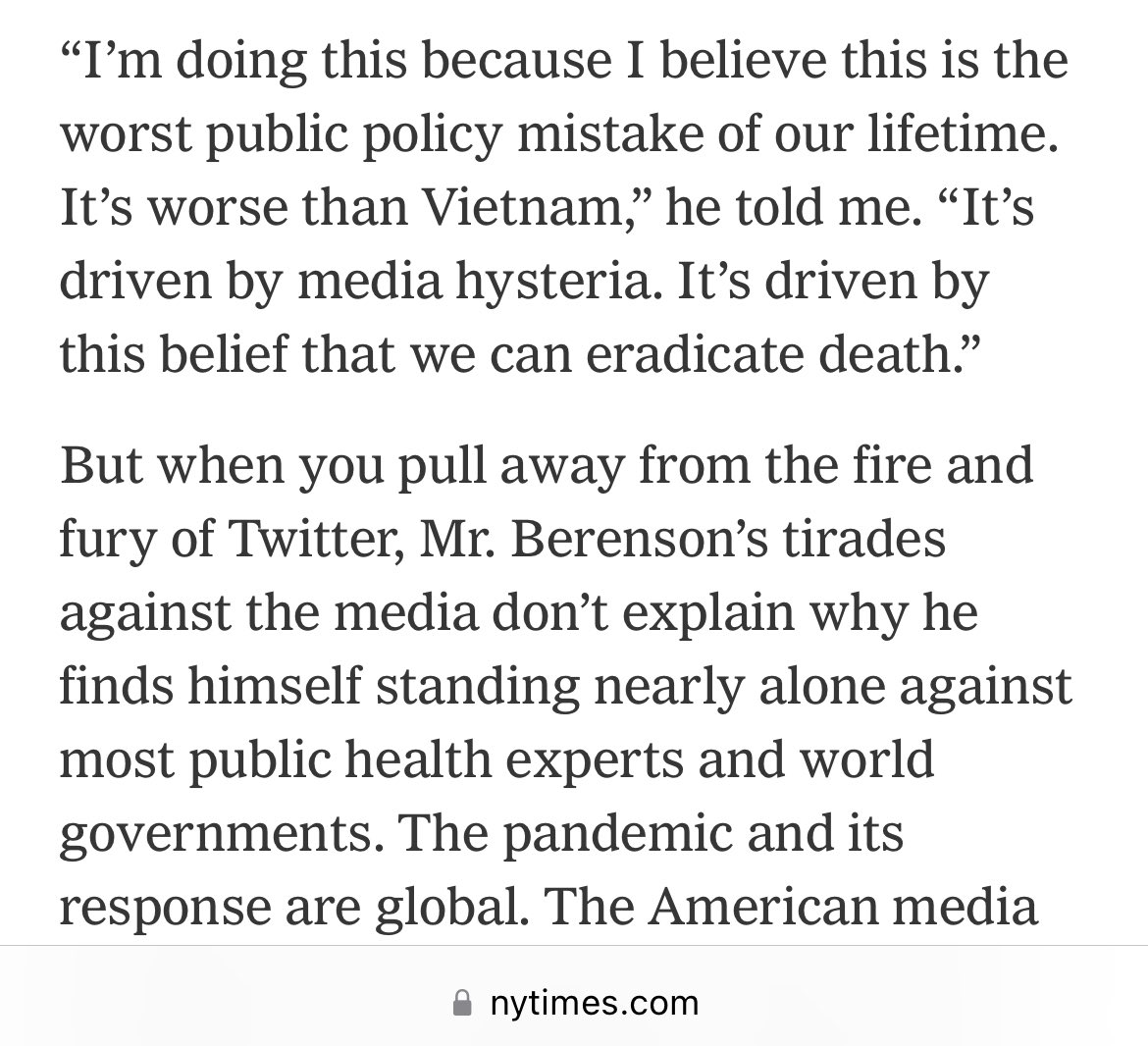 So now that Dr Francis Collins - you know, the former NIH director - has admitted the public health establishment was brutally wrong on Covid, will anyone in the media admit three years later that, well, I was right?

I’m not exaggerating. How the <a href="/nytimes/">The New York Times</a> cast my stance in 2020: