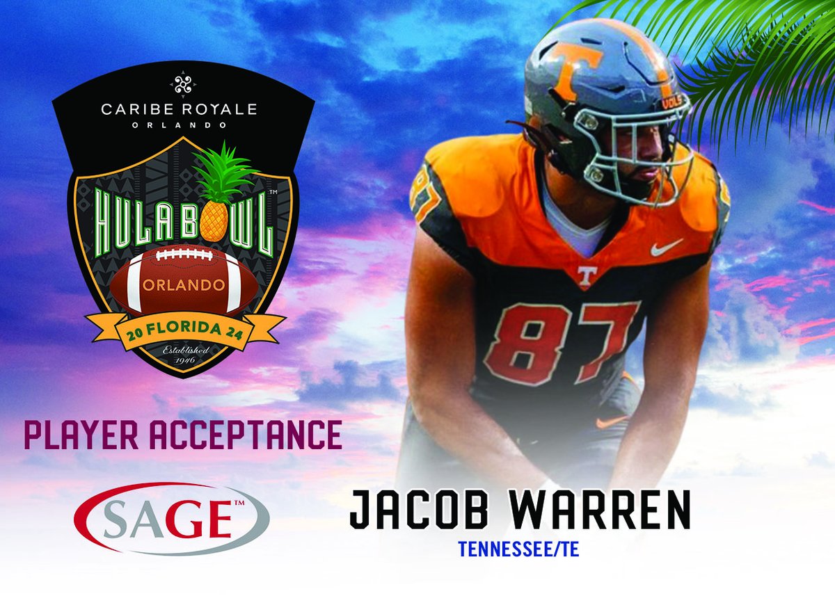 Jacob Warren the veteran tight end from Tennessee <a href="/Vol_Football/">Tennessee Football</a> accepted his invitation to play in the 2024 @CaribeRoyale Orlando #HulaBowl @SageCards <a href="/DraftDiamonds/">Draft Diamonds ™️</a>