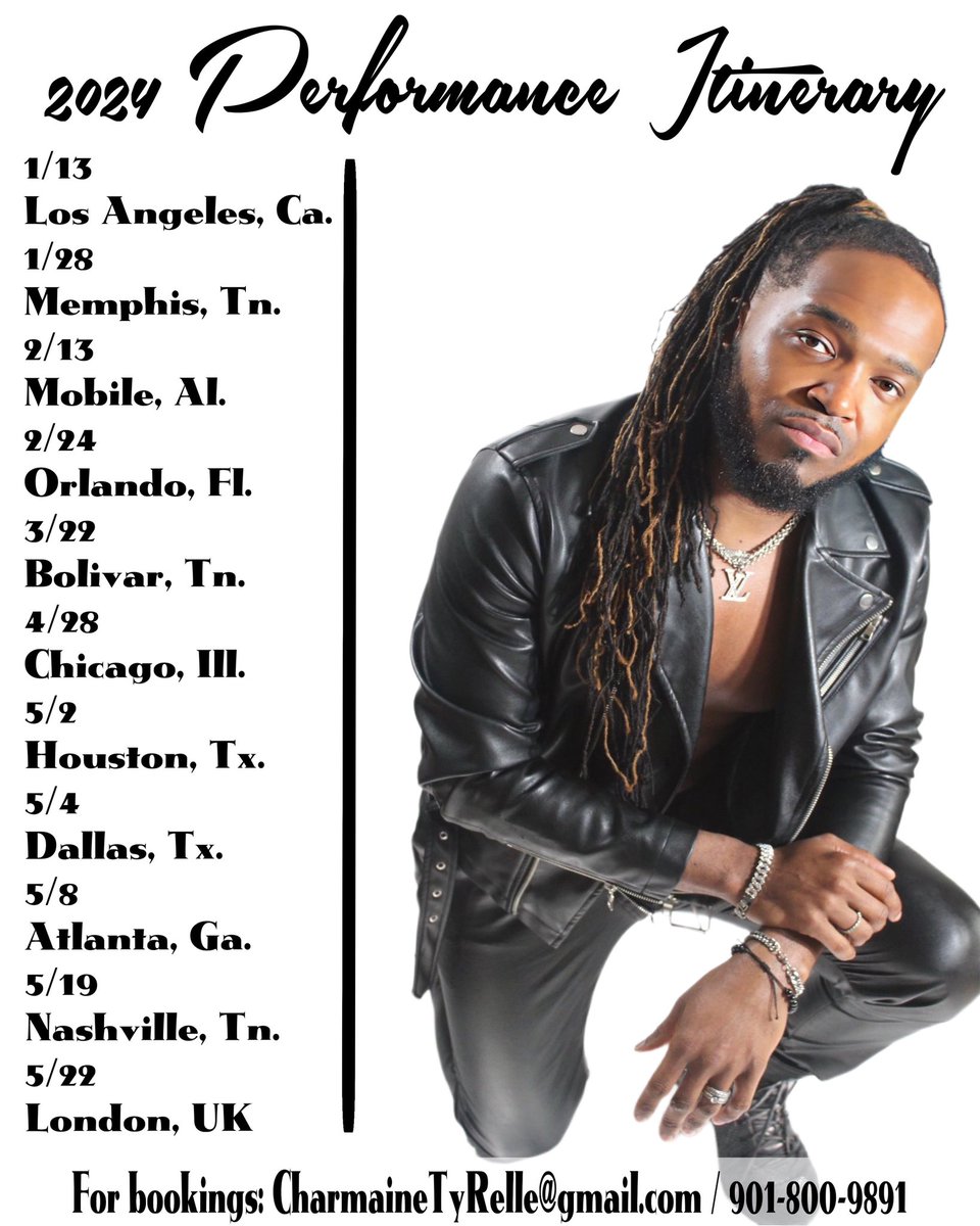 CTyRelleLive's tweet photo. 2024 already looking pretty busy for CT! Will I see you at one or more venues?! Cannot wait to give you the CT Experience!!!! #CTErrWhere #MultiGenreMusic #CharMaineTyRelleLIVE https://t.co/oV6hwIlVNa
