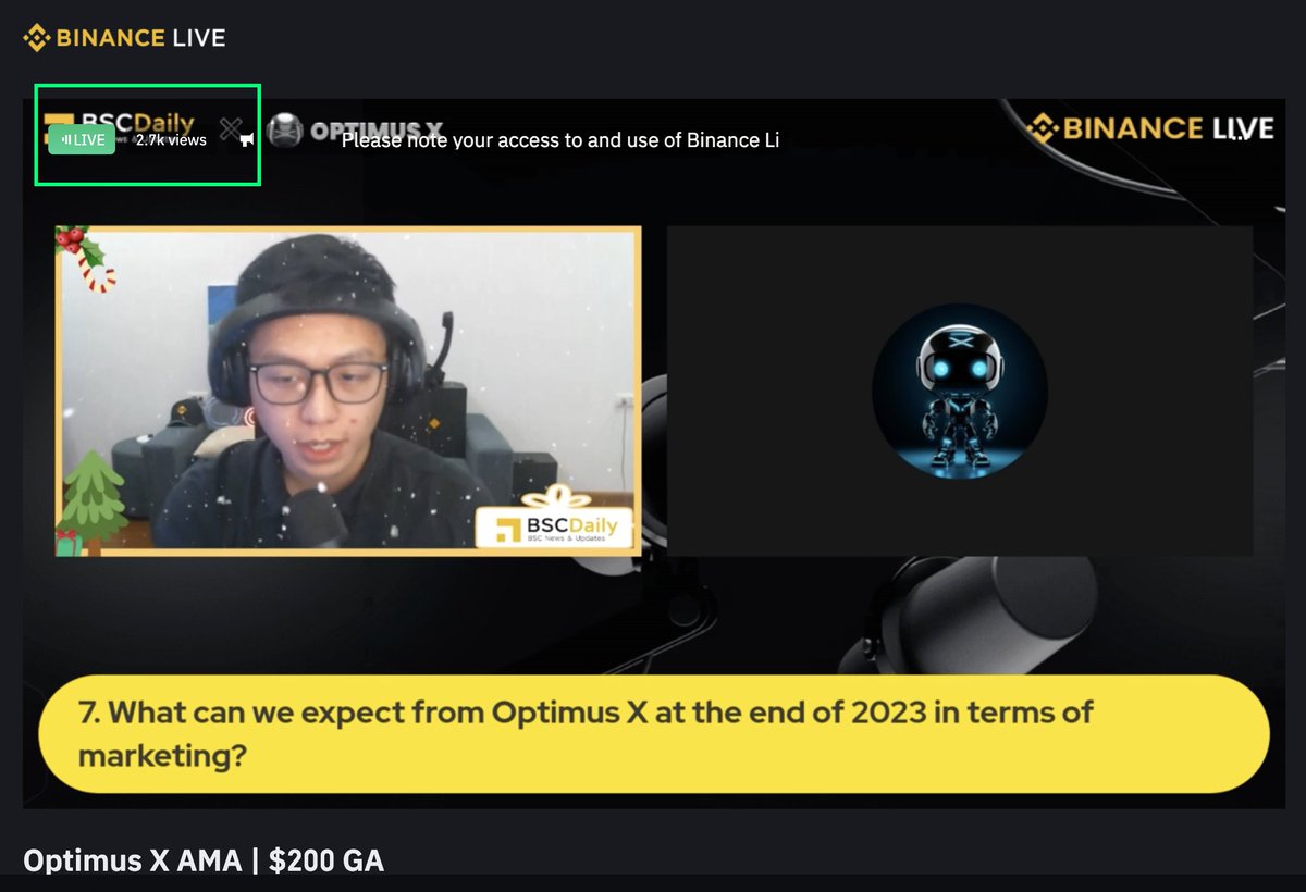 OptimusXToken's tweet image. Reached 2,700 Listeners on AMA Binance Live Right Now

Let&apos;s Join : binance.com/en/live/video?…