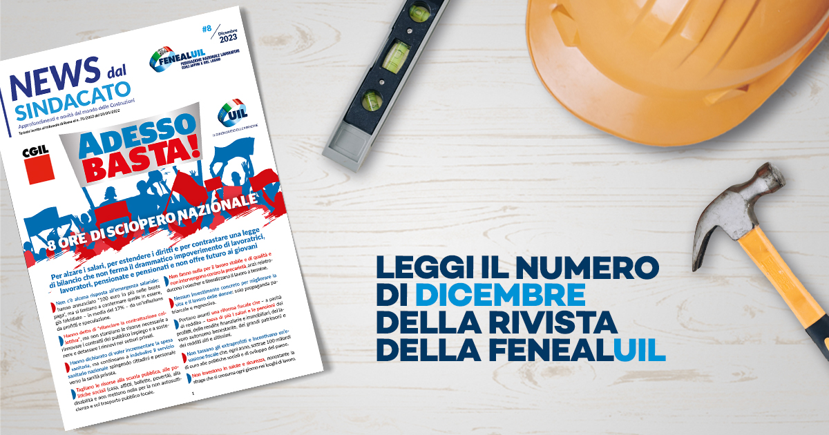📣 Online il nuovo numero di NEWS DAL SINDACATO, la rivista della #FENEALUIL. Troviamo un tema cardine della nostra attività: la lotta per il miglioramento delle condizioni di lavoro delle lavoratrici e dei lavoratori delle Costruzioni.  Leggilo online 👉bit.ly/3RnLSlD