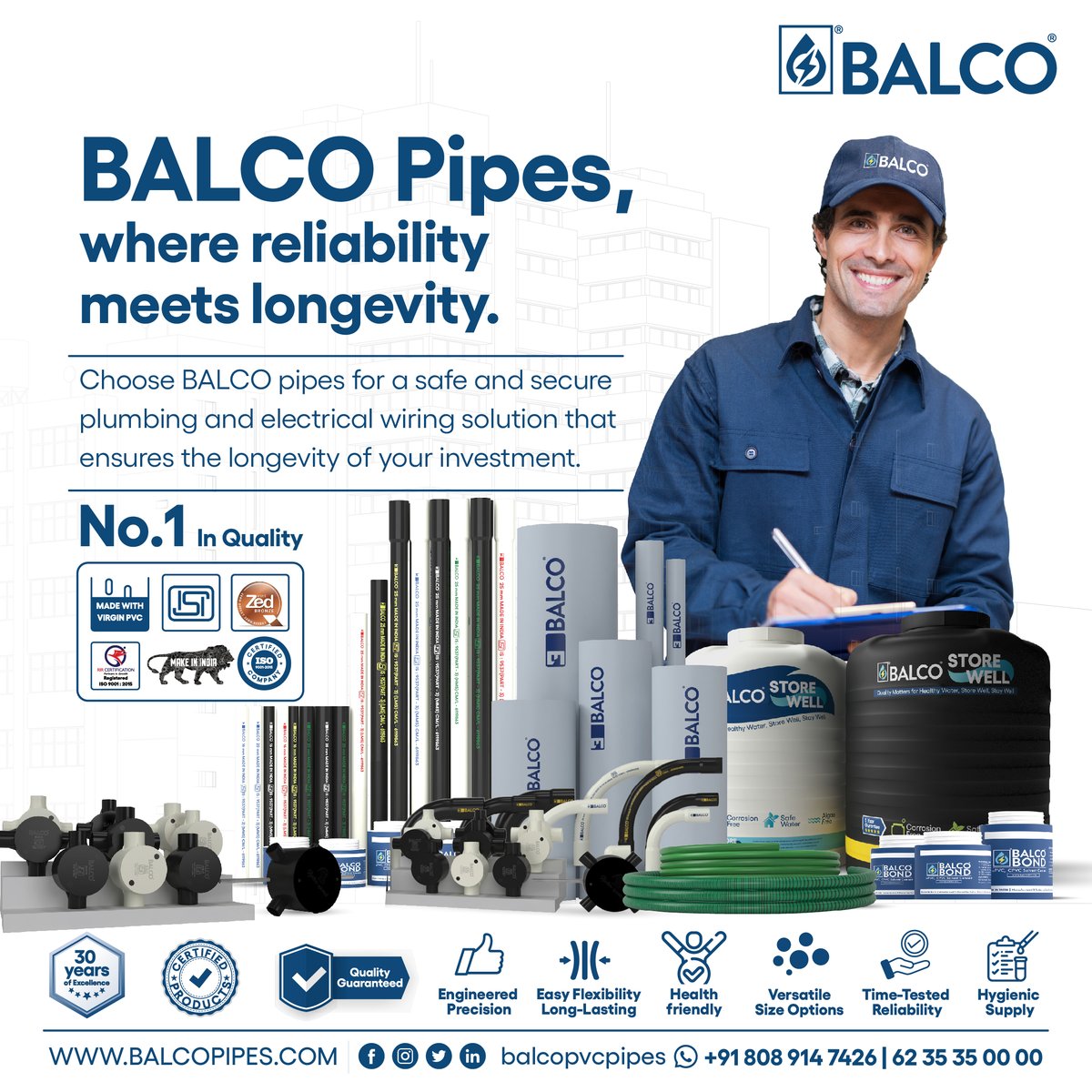 Invest Wisely, Invest in Quality! Choose BALCO pipes for a safe and secure plumbing and electrical wiring solution that ensures the longevity of your investment. 🏡✨ #BALCOPipes #ConstructionEssentials #QualityInvestment #balco #pvc #conduits #plumbing #electrical #safetyfirst