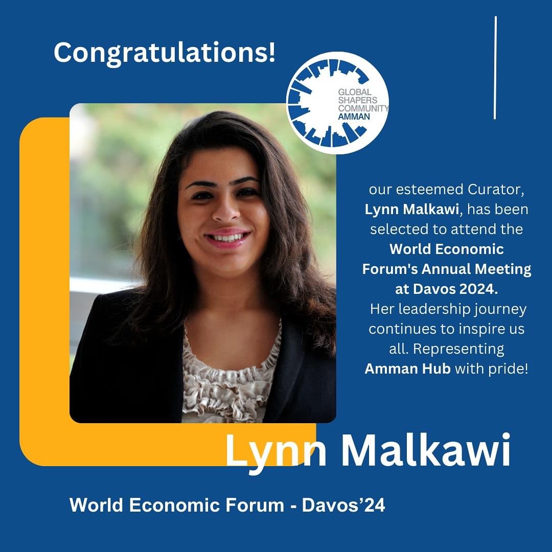Join us in extending heartfelt congratulations to @LynnMalkawi for this remarkable achievement. Her dedication to positive change & impactful global contributions exemplify the values of Amman Hub. We look forward to her representation at Davos 2024