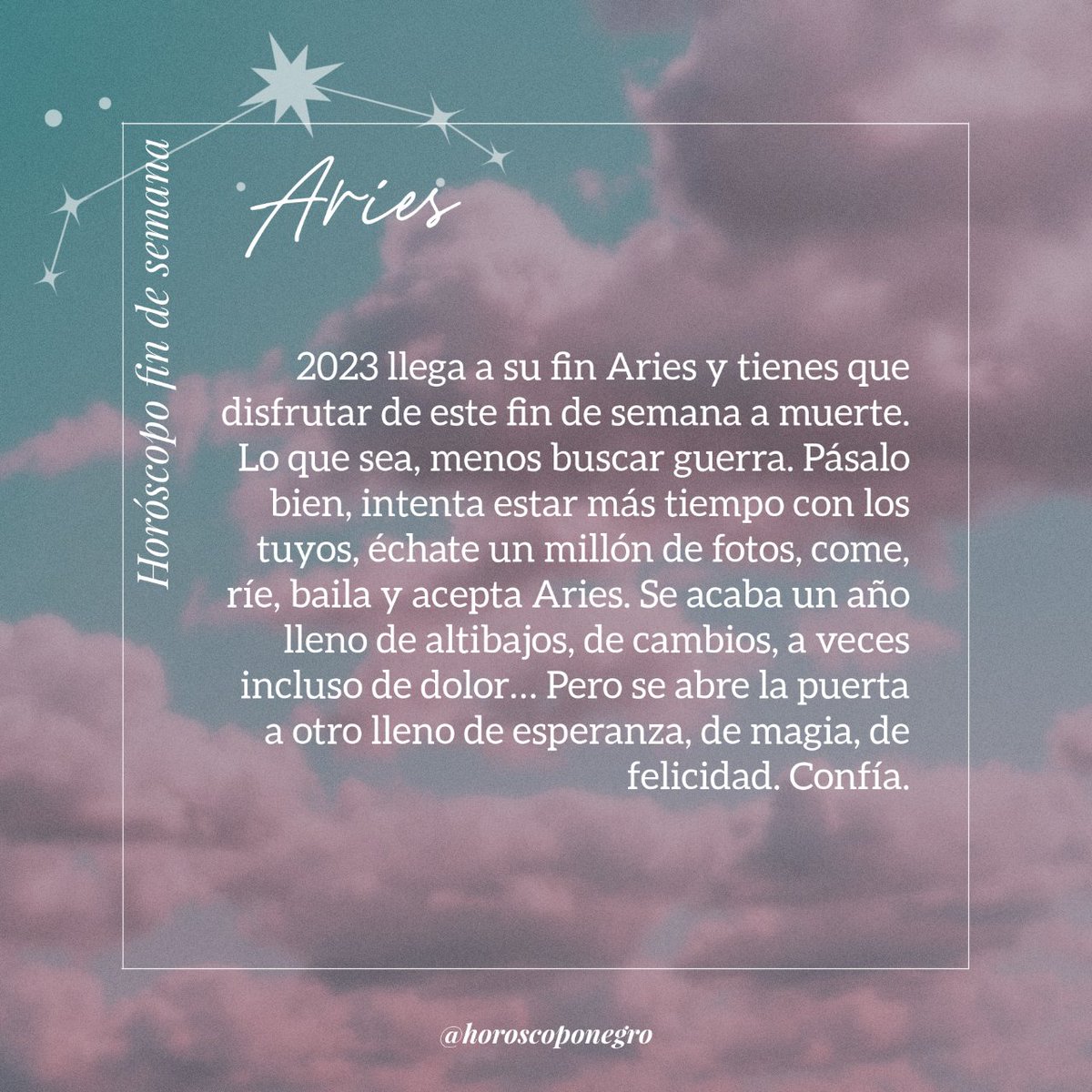 Aquí tienes el horóscopo #Aries para este fin de semana ♈️

Vas a tener muy buena actitud, la pasión por vivir y hacer cosas nuevas regresa Aries, y tienes muy claro que no vas a “mantener” en tu vida lo que está estorbando. Cuando no va, no va.
horoscoponegro.com/horoscopo-de-a…