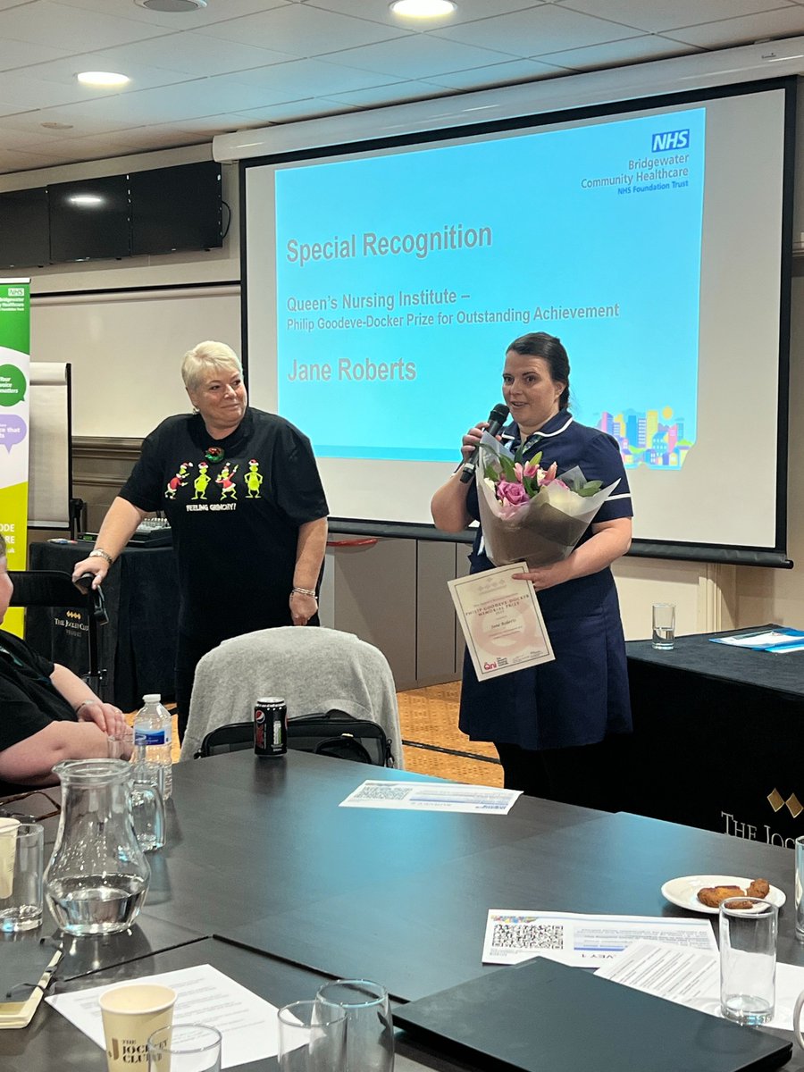 JaneRoberts2's tweet photo. Ending the year on a high! So privileged to receive the @DNManMet nomination for @TheQNI Philip Goodeve-Docker award and be presented with it twice by @Louisederham15 and @WeAreBCHFT Chief Nurse! Thank you to my 'team' at work and home for all the support! https://t.co/013cN8SUA3