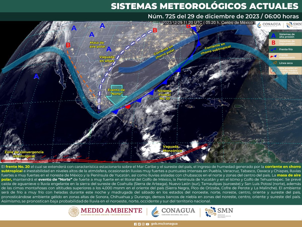 PCivilCancun's tweet image. 📢 PRONOSTICO DEL TIEMPO 
29-12-23
                                             
Para nuestro municipio:
Se pronostica cielo medio nublado a nublado, probabilidad de lluvias moderadas y chubascos acompañados de posible actividad eléctrica, cálido a templado  viento del ⬇️
1/2