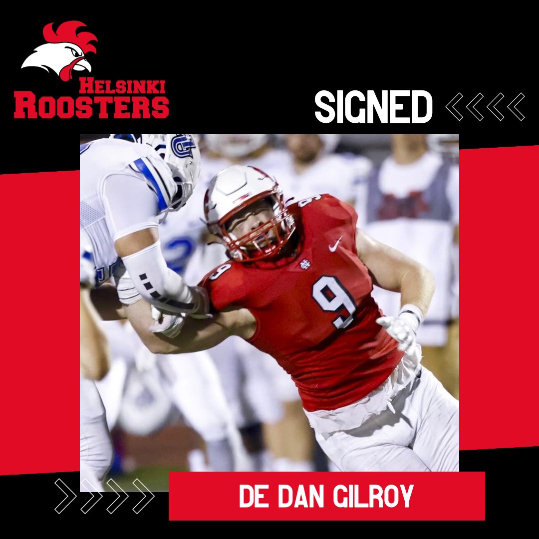 Roosters1979's tweet photo. SIGNED: DE Dan Gilroy will be a Rooster! ✅

Playing defensive end, Gilroy started every game for North Central College during 2020-2022 and his career stats include 105 total tackles, 42.5 tackles for loss and 23.5 sacks.

#jenkkifutis #jefu #roostersfamily  #vaahteraliiga https://t.co/C377PzEtPy