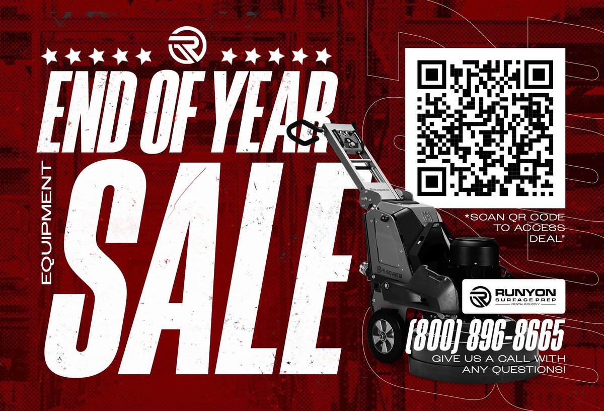 ⭐ The biggest sale of the year at Runyon Surface Prep ends SOON! Shop from nearly 100 pieces of equipment with brands including RSP, Blastrac, Husqvarna, US Saws, Metabo, and MORE! 

⏰ Act fast, as these unbeatable deals vanish once the clock strikes 🕛 12:00EST on January 1.