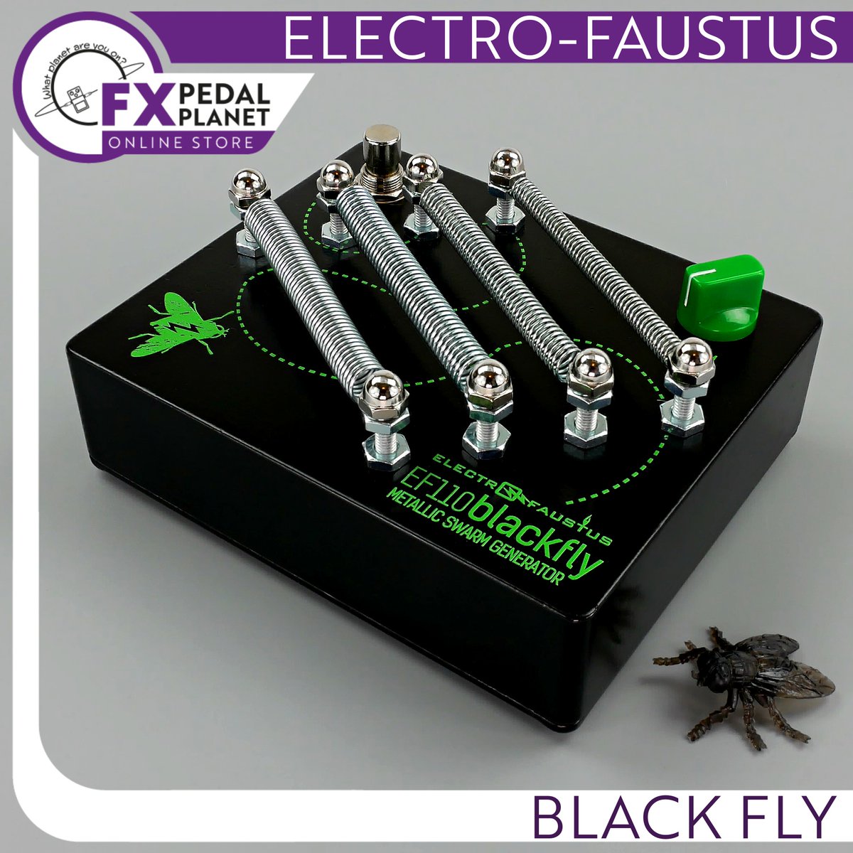 The @electrofaustus Blackfly is an innovative, spring activated instrument designed to offer a rich array of sonic textures. #FXPedalPlanetOnlineStore #ElectroFaustus #Blackfly #NoiseDevice