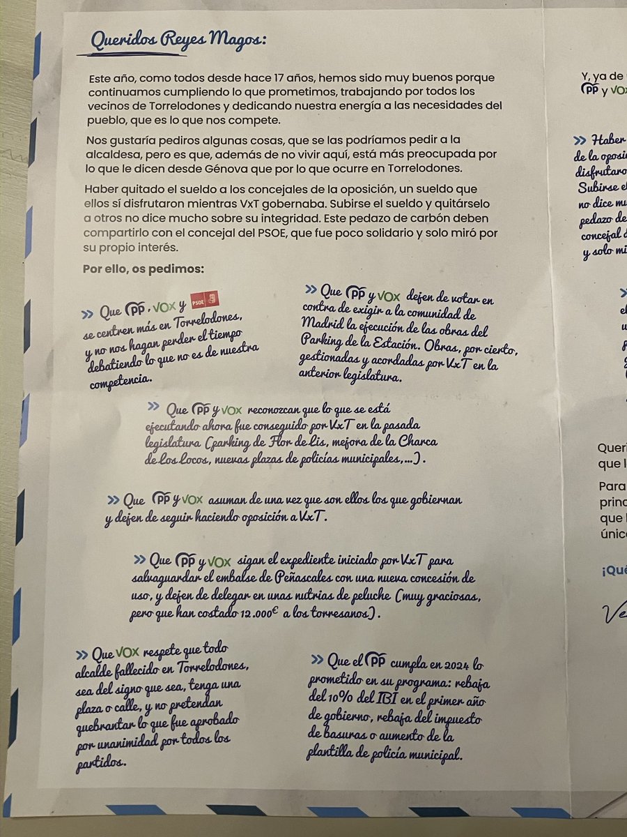 La carta a los Reyes Magos de ⁦<a href="/vxtorrelodones/">VecinosxTorrelodones</a>⁩