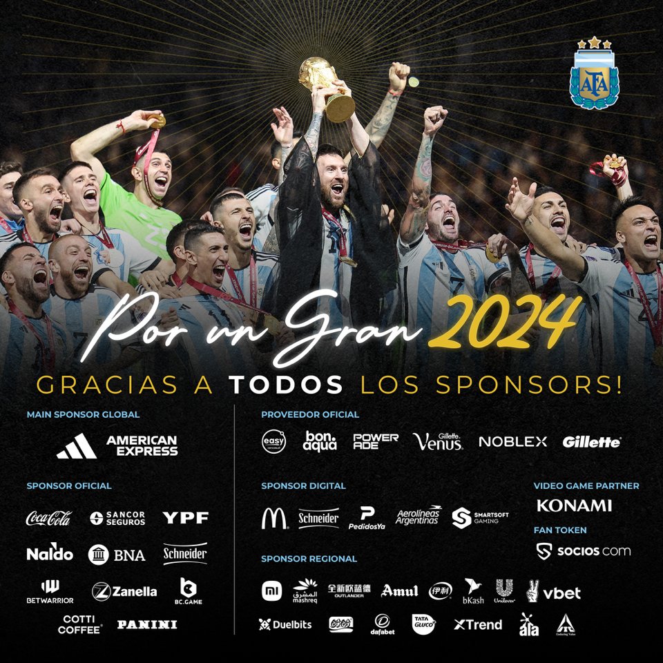 #Institucional La Asociación del Fútbol Argentino agradece a todos los Sponsors que acompañaron durante este año todos los proyectos institucionales de AFA. Por un gran 2024!
