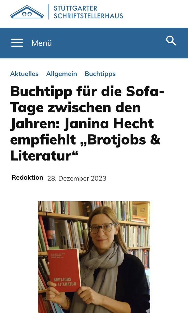 Ha! Janina Hecht vom Stuttgarter Schriftstellerhaus empfiehlt  „Brotjobs & Literatur“ hg.v. Autor*innen: Iuditha Balint, Julia Dathe, Kathrin Schadt und @fundbureau.
Zur Empfehlung: stuttgarter-schriftstellerhaus.de/buchtipp-fuer-…
Zum Buch: verbrecherverlag.de/shop/brotjobs-…
#verbrecherei #brotjobsundliteratur
