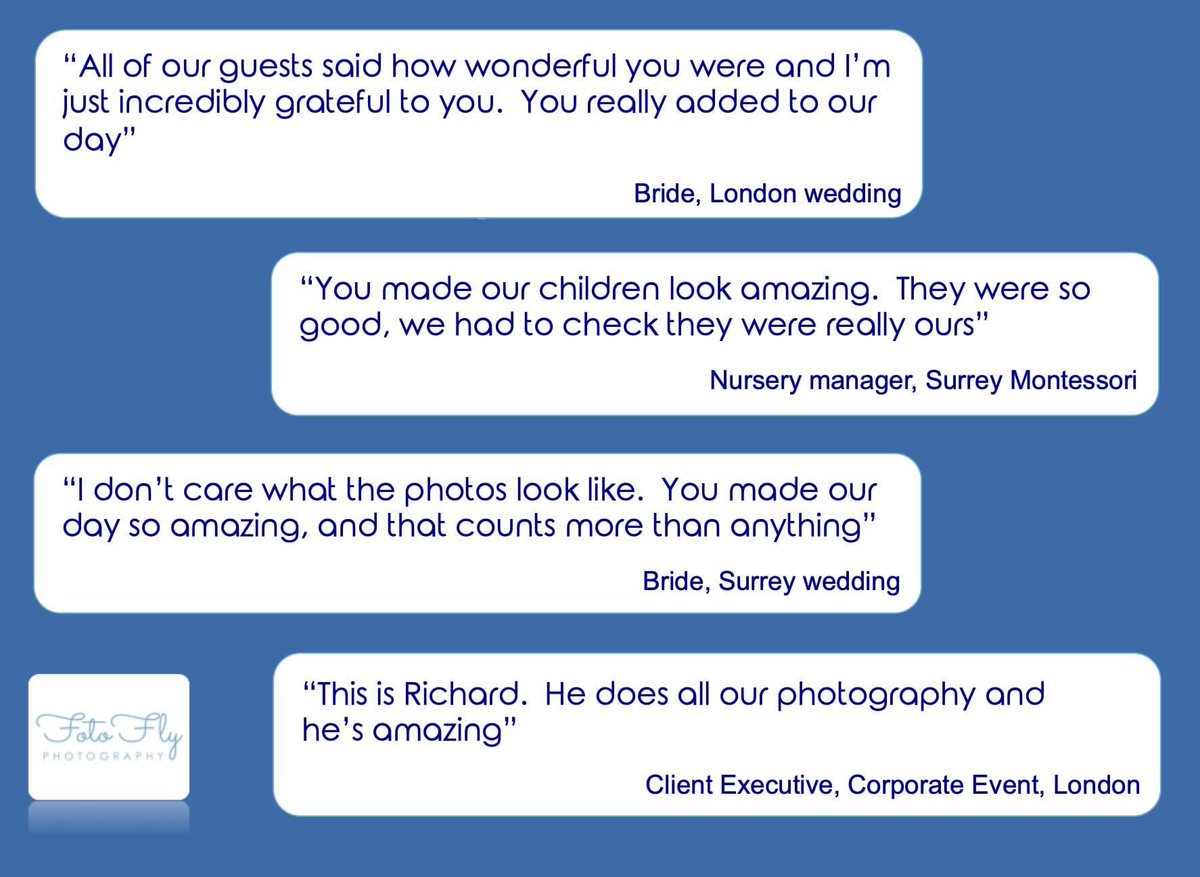 Perhaps the best week of photographing this year. Four jobs. Four pieces of feedback to remember