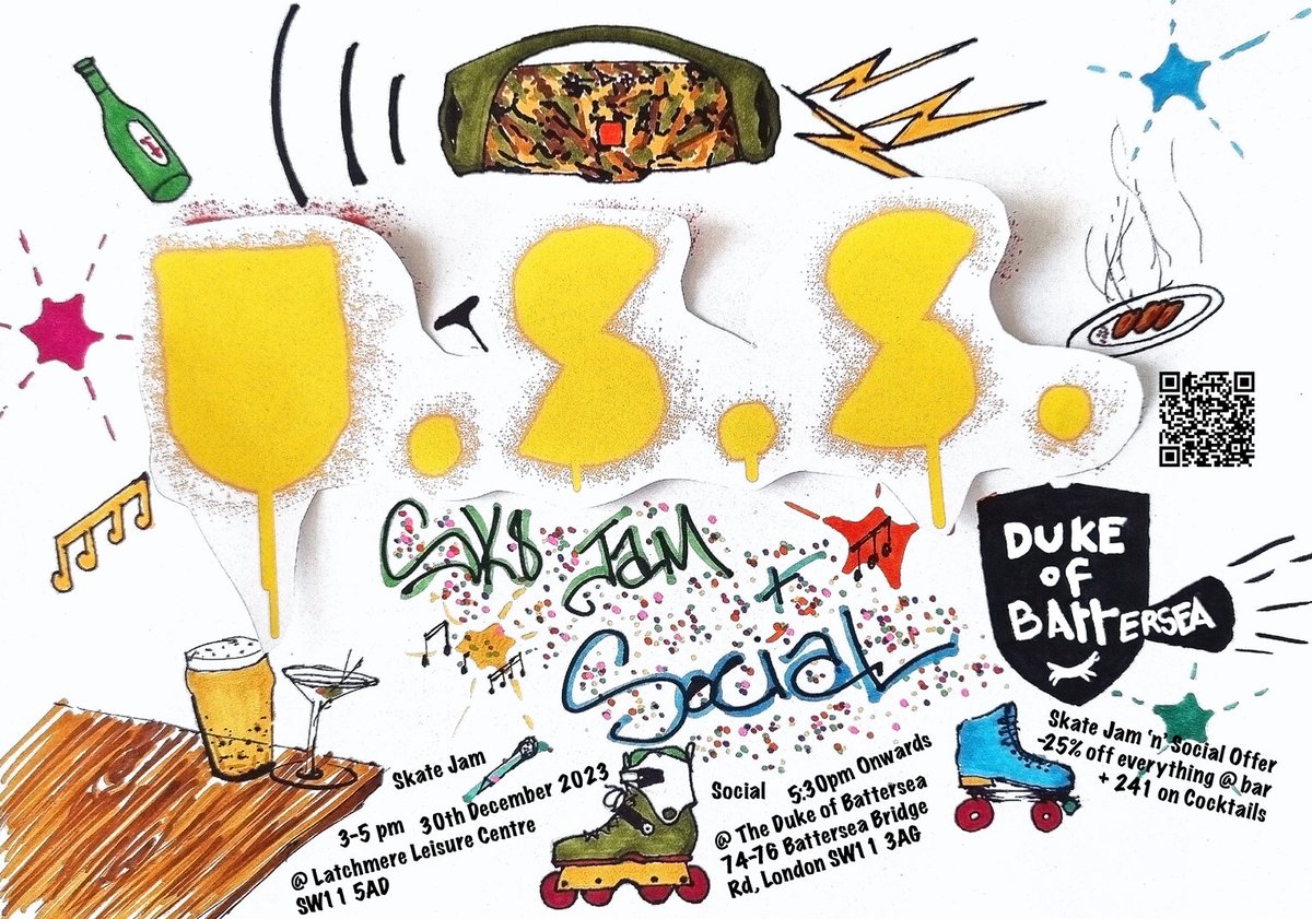 Tomorrow kick off your NYE weekend with the fun and the laughs at Our Skate Jam And Social urbanstudiosessions.co.uk/skatejamxsocial 

Skate session 3 - 5 pm at Latchmere Leisure Centre

Social at Duke of Battersea 5:30 onwards special offers apply