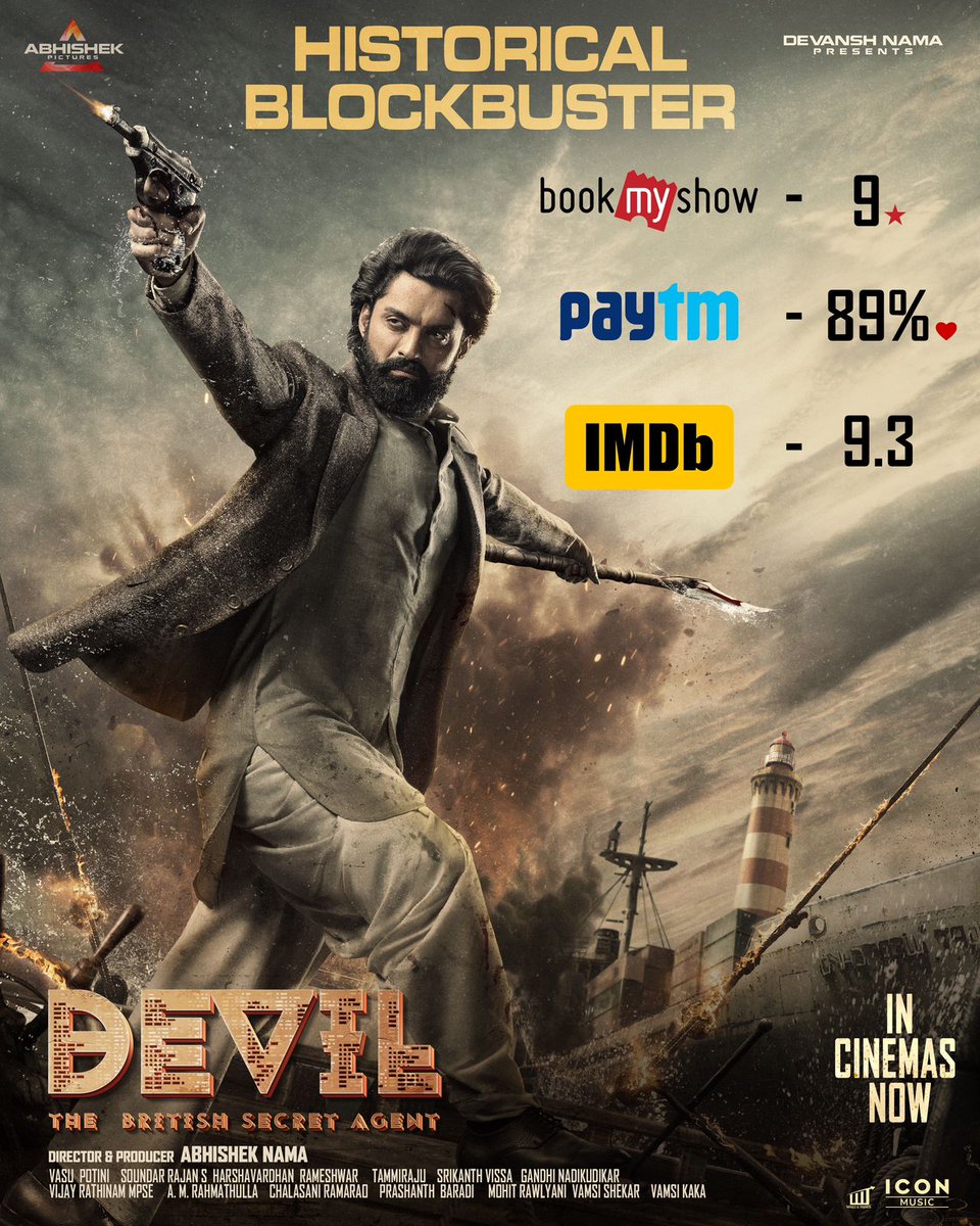 Aadhyatmikkanya's tweet photo. Tremendous ratings and spellbinding responses are pouring in across all platforms for #Devil, establishing it as a historical blockbuster. ๐ค๐ปโค๏ธโ๐ฅ
#DevilTheMovie
#DevlHistoricalHit
@NANDAMURIKALYAN , Directed & Produced by #AbhishekNama @iamsamyuktha_ #MalvikaNair @soundar16 @SrikanthVissa @reddy_digitalpr @rameemusic @Iconmusicsouth @vasupotini @AbhishekPicture