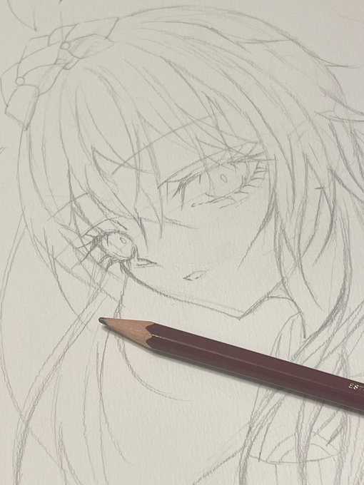 「hair between eyes pencil」 illustration images(Latest)