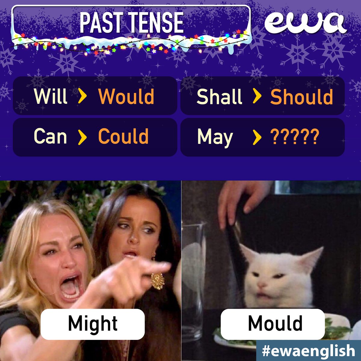 ewa_app's tweet image. What&apos;s the correct form of the modal verb here? 🤔 #modalverbs #englishlanguage