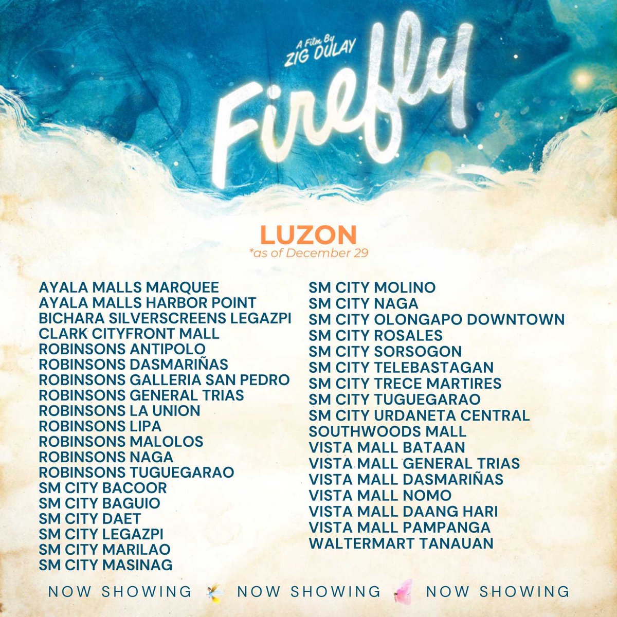 JulyBorromeo's tweet photo. Cinema List mga homsak! Luzon, Visaya at Mindanao na yan, may Additional Screens pa
#FireflyMovie 
#FireflyCinemaList
#MMFF2023 https://t.co/78eLglT7sg