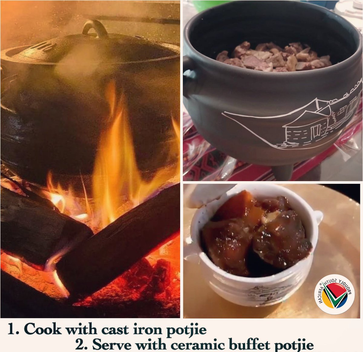 1. Cook with your cast iron potjie pot
2. Serve with your ceramic buffet or single serving potjie pot. Easy as 1, 2… 

Hope you are enjoying your precious festive family meals! 🎨🎉 #festive #christmas #NewYear #december #holidays #family #familytime #potjie #umgidivibes #umgidi
