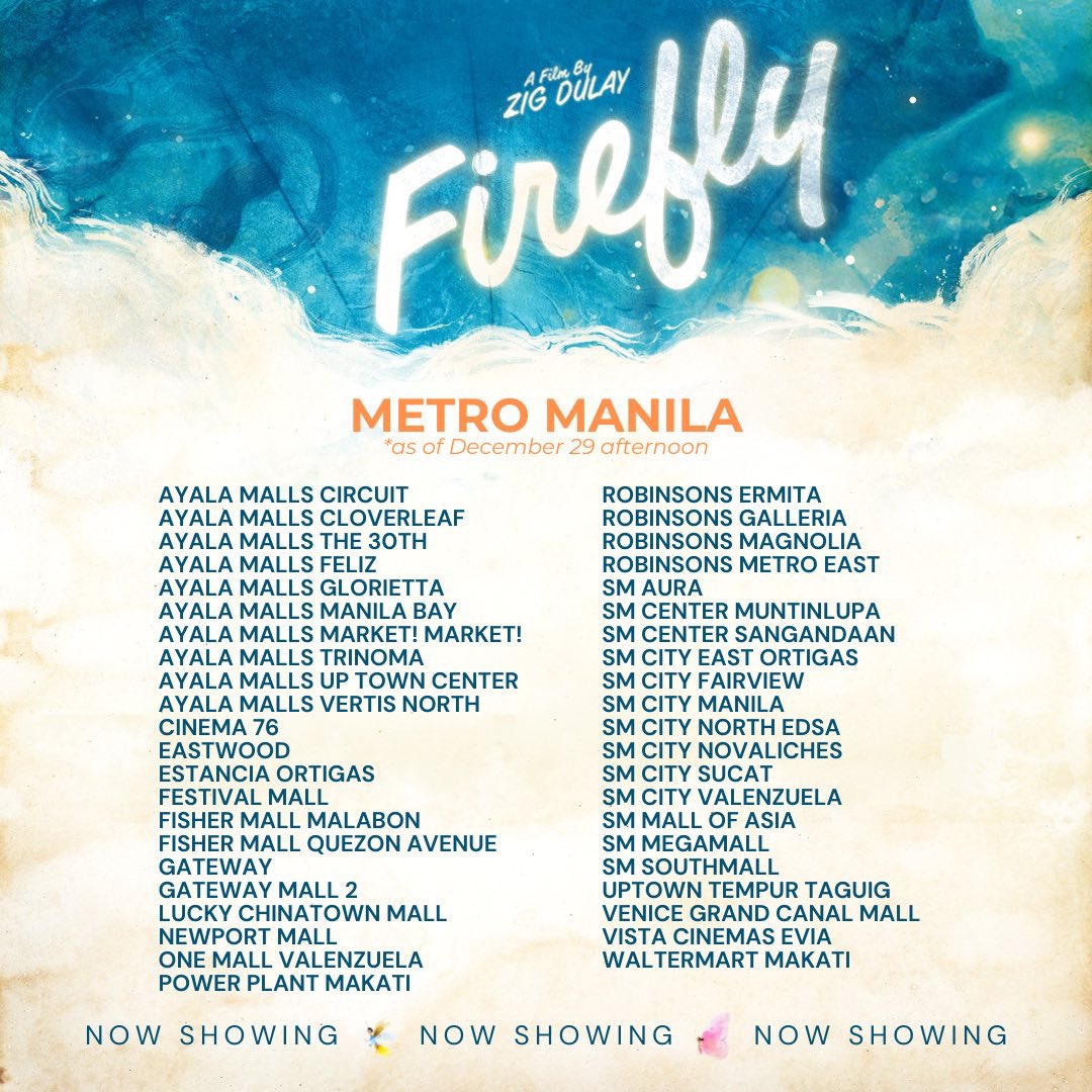 JulyBorromeo's tweet photo. Metro Manila
#FireflyMovie 
#FireflyCinemaList
#MMFF2023 https://t.co/pmZhGkpEDt