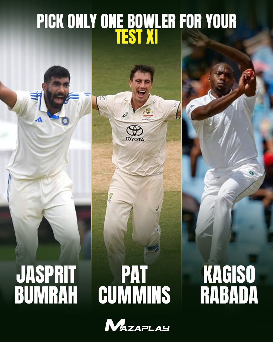 Who would you choose, if you only had to pick one of them for your Test XI?

#PatCummins #JaspritBumrah #KagisoRabada #Test #TestCricket #Pacers #Bowlers #TeamIndia #ProteasMen #CricketAustralia #MazaPlay