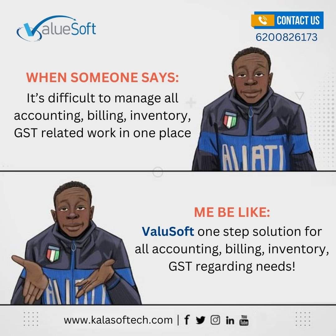 KALASOFTECH1's tweet photo. You don’t necessarily have to be a financial expert to use accounting software
✅ Easy Accounting
✅ Smooth Billing
✅ Hassle-free GST Return Filing
✅ Insights and Reports
 https://t.co/qx78fZBXOa 
Call us for Demo: 6200826173
#Valuesoft #AccountingSoftware #Billing #Inventory https://t.co/RU4CDTGjCv
