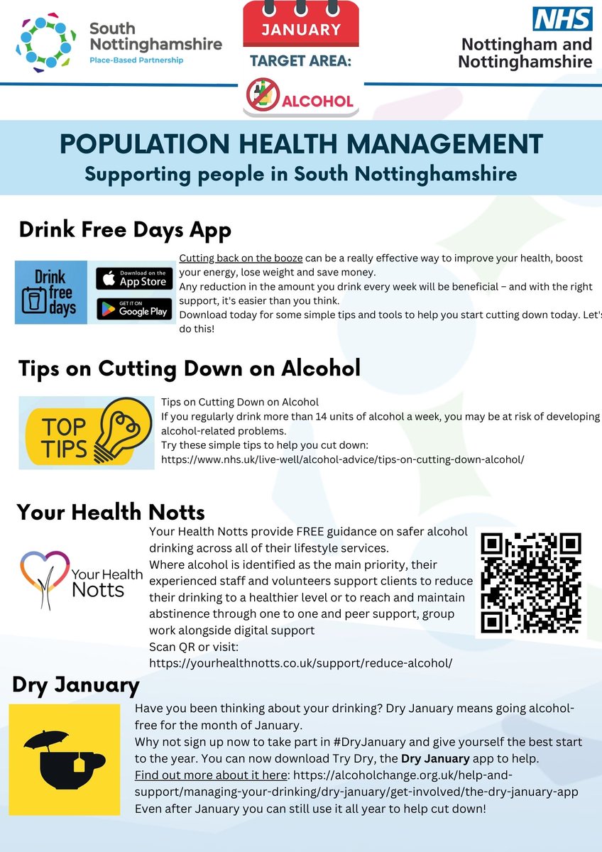 Your January 2024 supporting people with health newsletter is now ready #HealthTips #alcoholawareness #alcoholfree @NHSNotts @NHSNottsCounty @SouthNottsPBP @NottsCC @broxtowebc