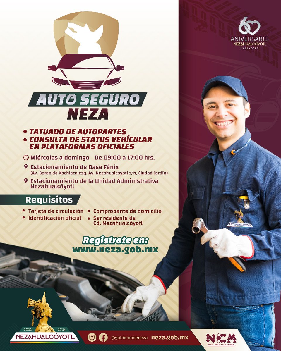 seguridadneza's tweet photo. #Seguridad | Mantén seguro tu auto y evita robos con el programa de marcado de auto partes
Solicita tu cita al 56-2452-6218.
Servicio GRATUITO
Registro tatuaje vehicular:
https://t.co/32Ouo3DYB4
#PorAmorANeza #AutoSeguroNeza https://t.co/ERP2DpimZE