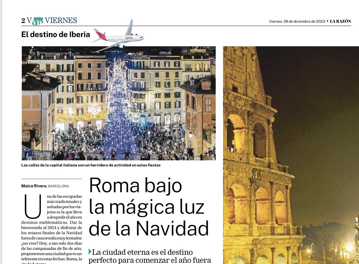 Hoy, en @larazon_es , propongo ✍️ un destino ideal para comenzar el año fuera de nuestras fronteras: ¡#Roma! *En kioscos de prensa 📰, y en digital: ➡️ larazon.es/viajes/roma-ma… #travel ✈️ #viajar #Italia