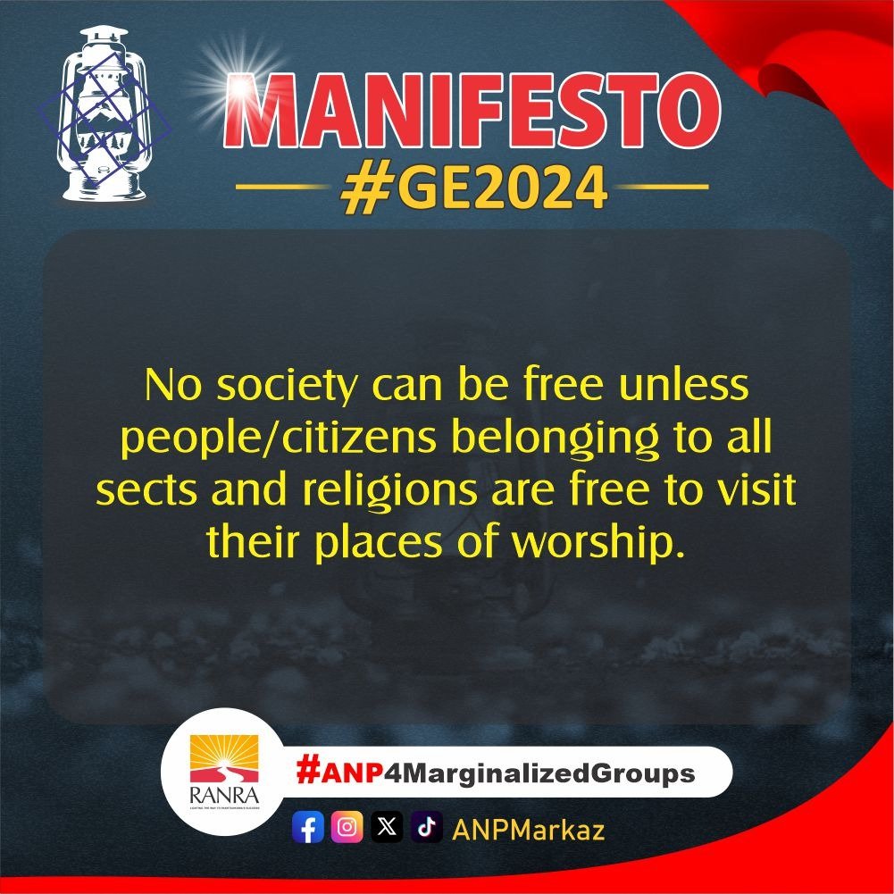 ANPMarkaz's tweet photo. Without the freedom for members of all sects and religions to access their places of worship, no society can be genuinely free. ANP, guided by 'Ranra,' is committed to ensuring religious freedom for all. Let's foster an inclusive society. #ANP4MarginalizedGroups https://t.co/ijdQJW5rvx