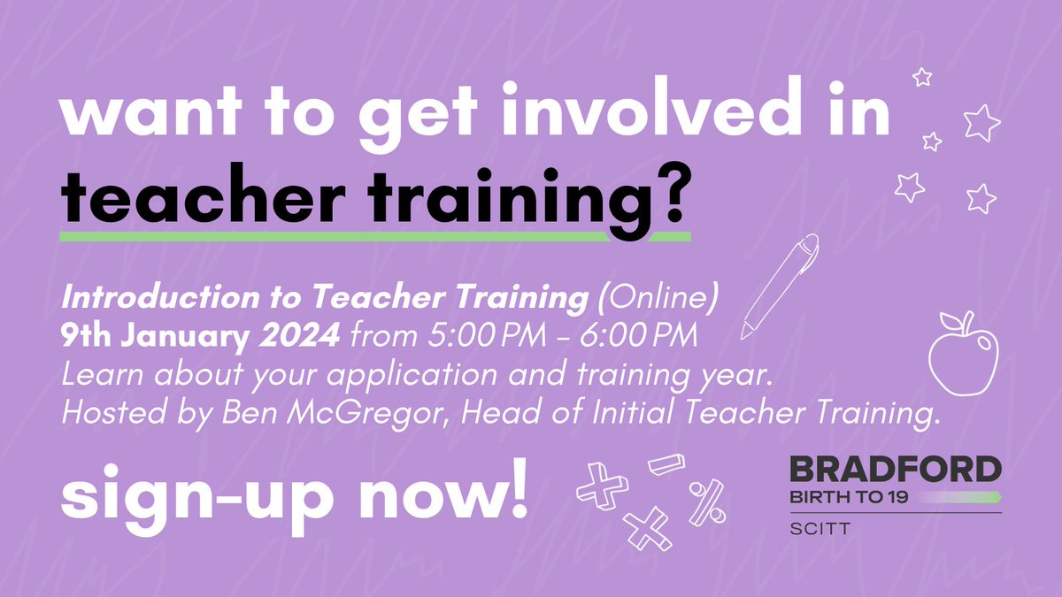 Want to get involved in Teacher Training but not sure where to start?🤔

Join our Head of Initial Teacher Training, Ben McGregor, on Tuesday 9th January 2024!👨‍🏫

Sign up now here👉 ow.ly/gVlW50QlpKz