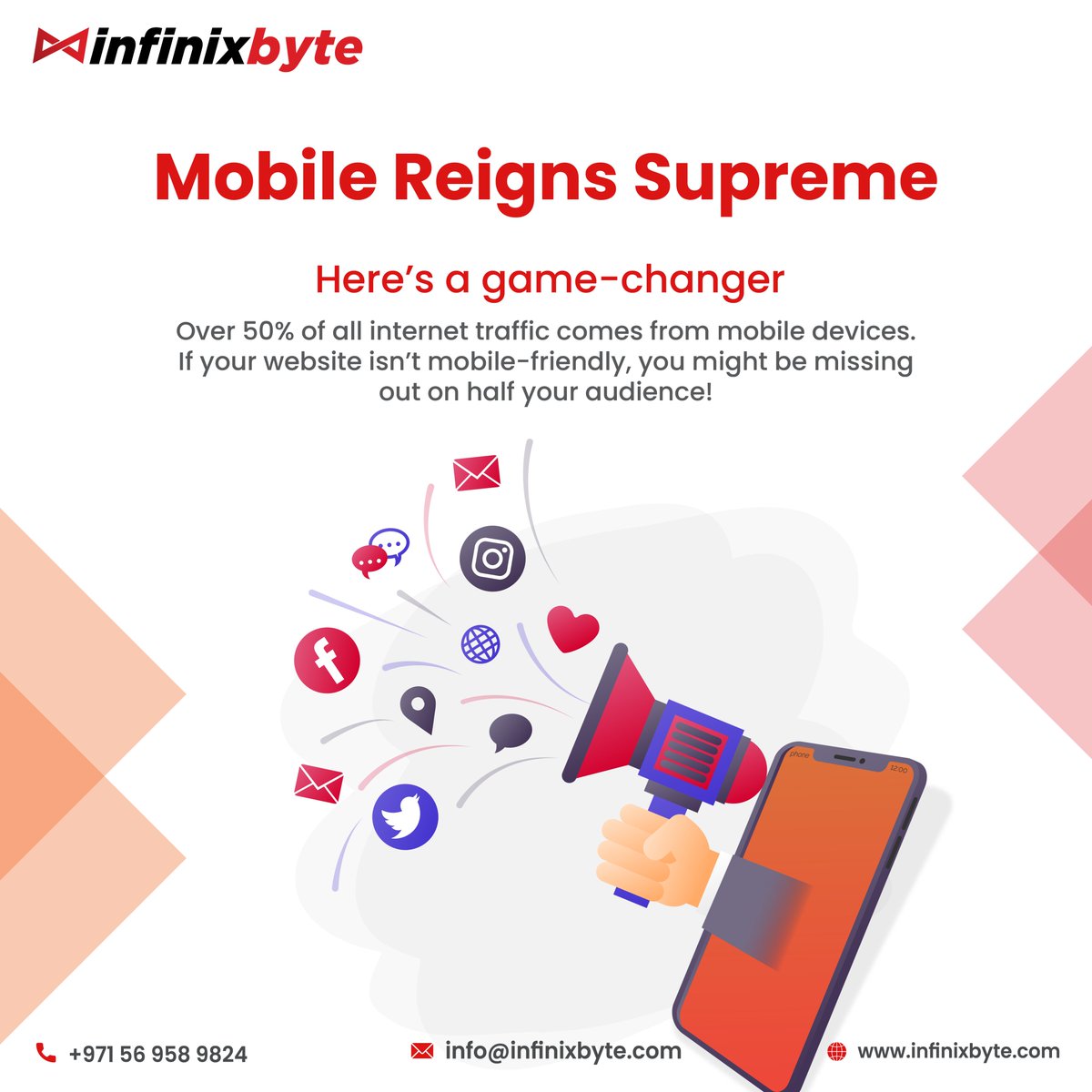 InfinixByte88's tweet photo. Embrace the Mobile Era! More than half of internet users are browsing on mobile. Is your website ready to welcome them? Don't miss out on engaging over 50% of your audience. #MobileFirst #MobileFriendly #WebTraffic #UserExperience #DigitalTrends2023 #ResponsiveDesign https://t.co/YjEsQjwKrG