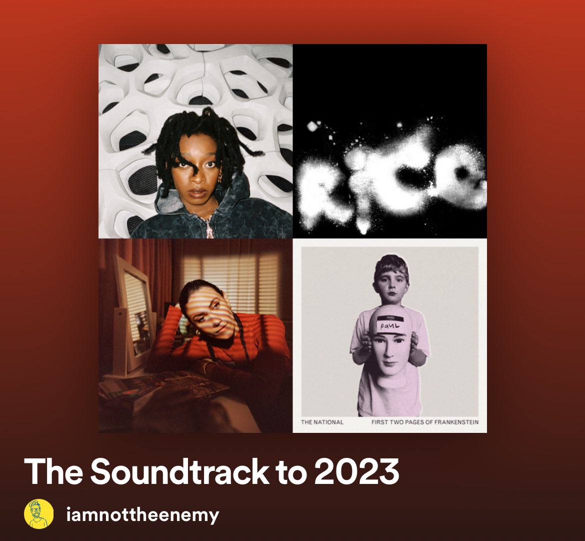 iamnottheenemy's tweet photo. I know you’re wondering. What was I listening to all year? Some absolute gems this year. Here’s my take on 2023. What did I miss? https://t.co/XG9VxTsugs https://t.co/Iz6KHck2uR