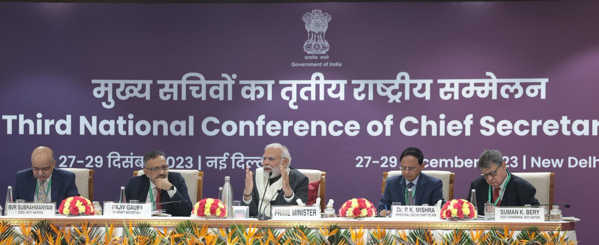 narendramodi's tweet photo. Over the last two days, attended the Conference of Chief Secretaries. We had fruitful deliberations on a wide range of policy related issues  and also discussed on means of ensuring better service delivery as well as ensuring good governance for all citizens. https://t.co/h7k7v0RKXt
