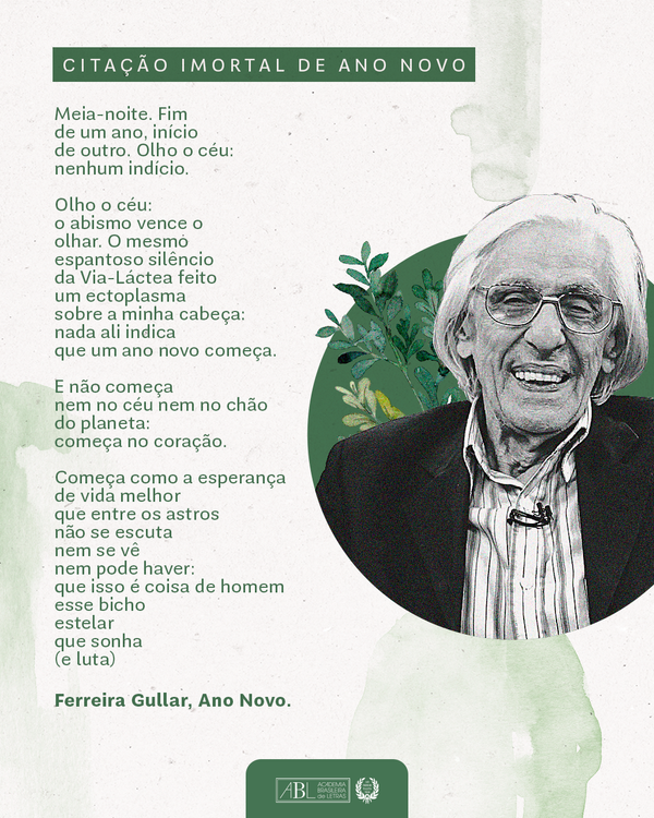 abletras's tweet photo. Inspirada pelo poema do imortal Ferreira Gullar, a Academia Brasileira de Letras deseja a todos um próspero ano novo!
 
Feliz 2024 🤍 ✨ https://t.co/u5ctqDdH63