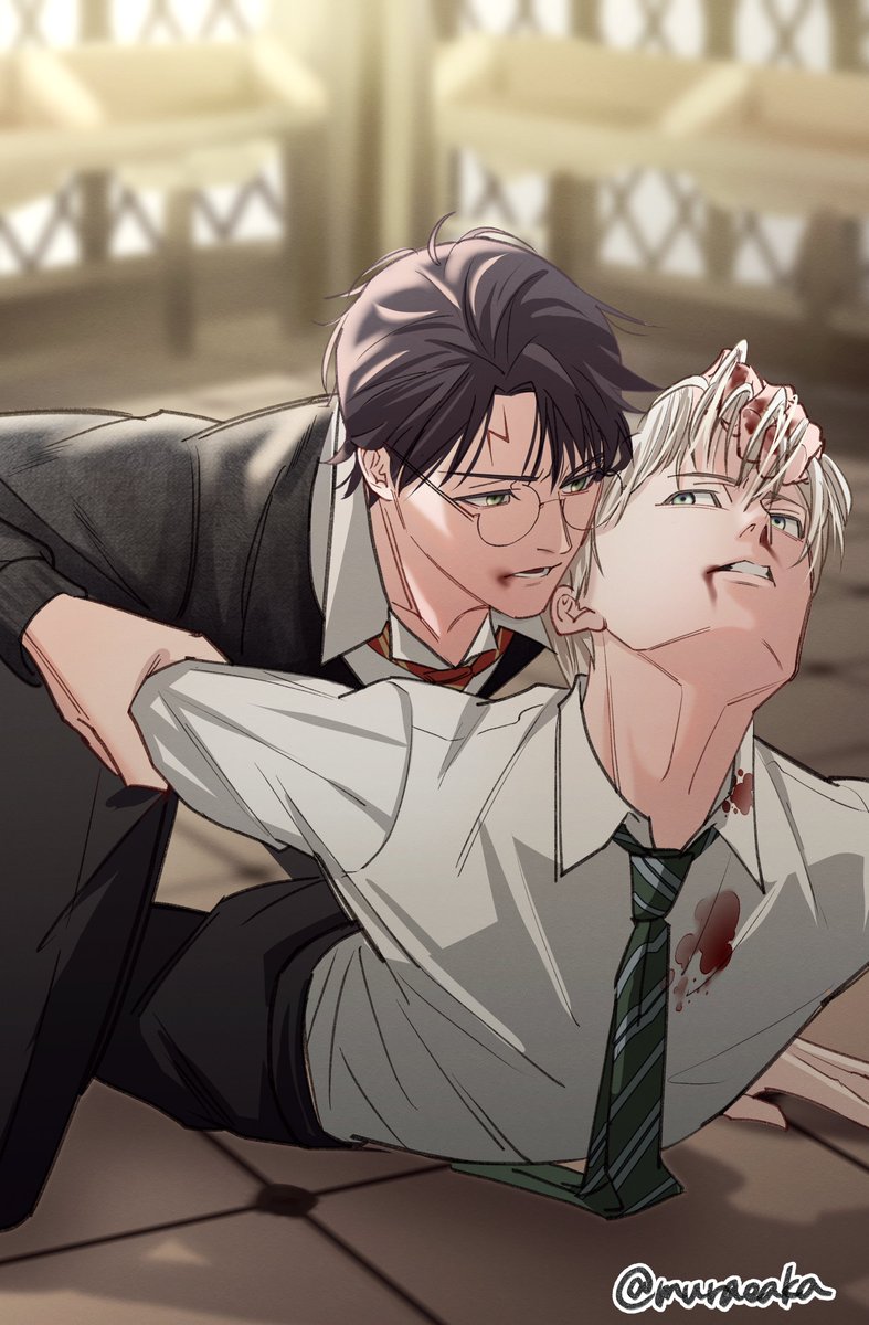 Instead of using Sectumsempra, they settle the bathroom fight physically. This is my favorite, so I reworked it a bit.😚 
#Drarry #hpdm