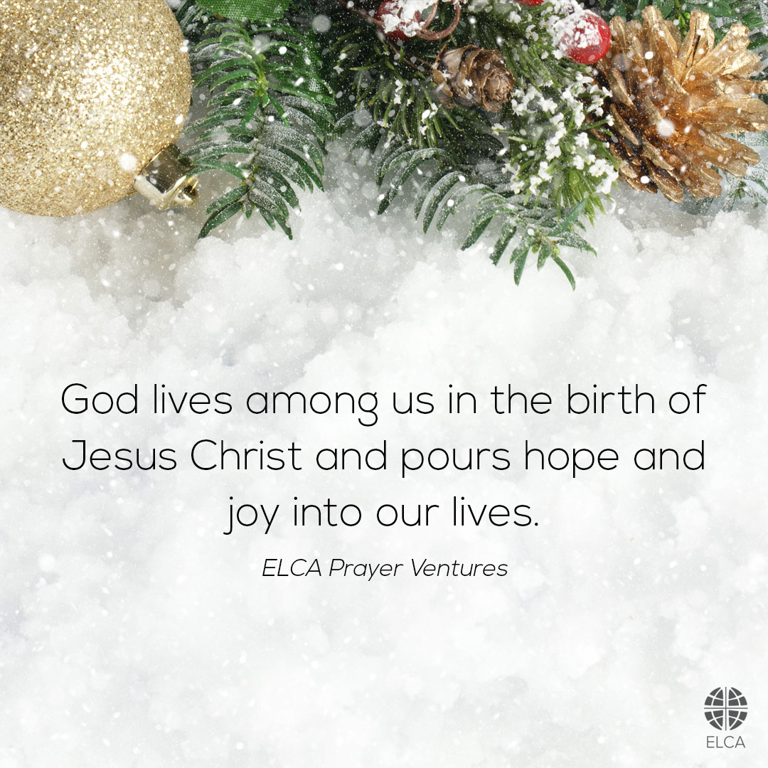 Today is the fifth day of Christmas. ✨ Lift up shouts of thanksgiving and praise for all to hear! God lives among us in the birth of Jesus Christ and pours hope and joy into our lives to fill their voids and mend our brokenness. (ELCA Prayer Ventures) #ELCA #12DaysofChristmas