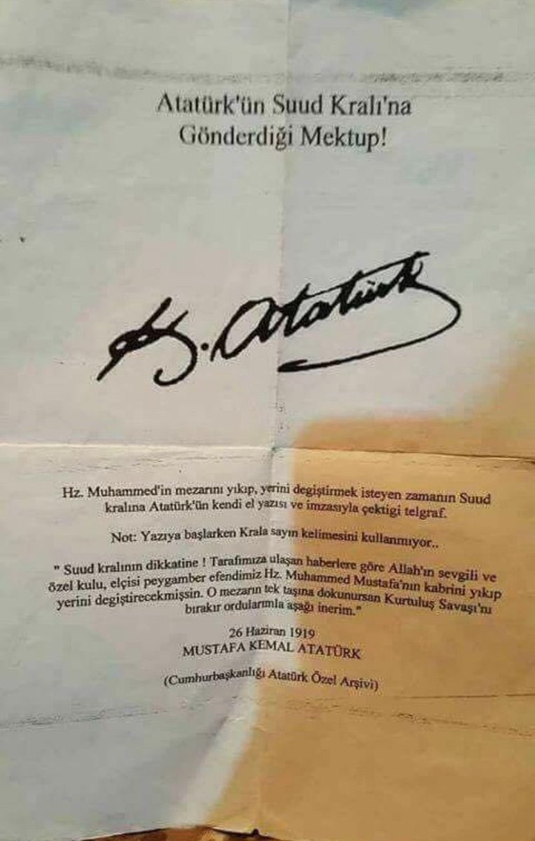 Gazi Mustafa Kemal ATATÜRK’ün Suud kralı’na gönderdiği mektup.!! 

Dikkatle Okuyunuz. #süperkupa #GSvsFB #AliKoç