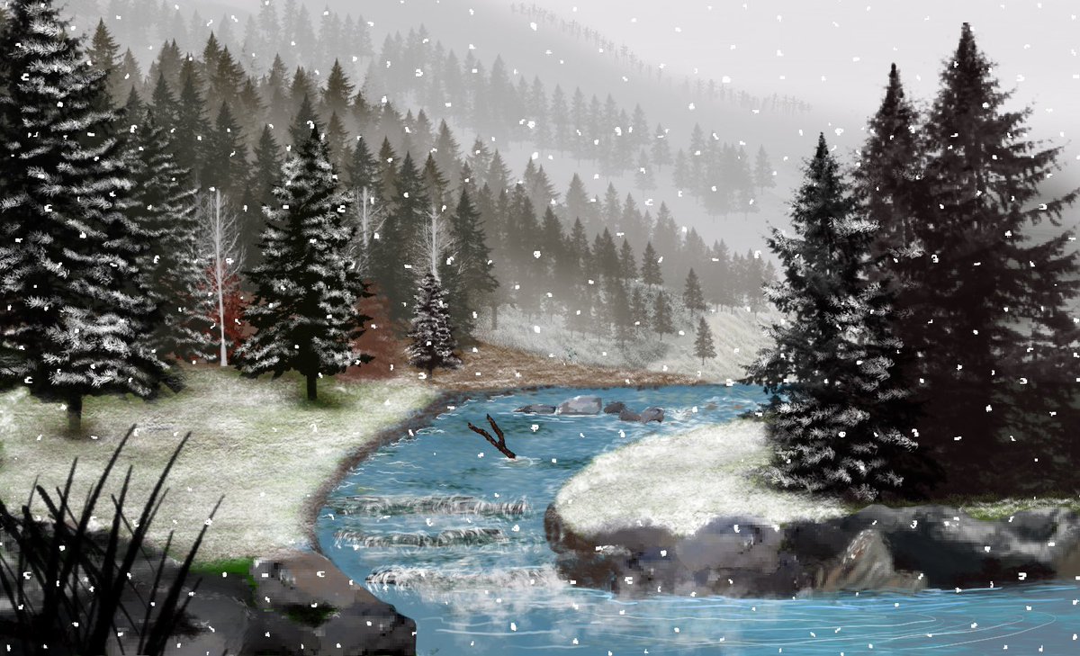 Davidmontgomry's tweet photo. Winter River - Digital Painting

A winding river setting through some misty mountains during a winter snowfall. https://t.co/D6u2vVKsmk