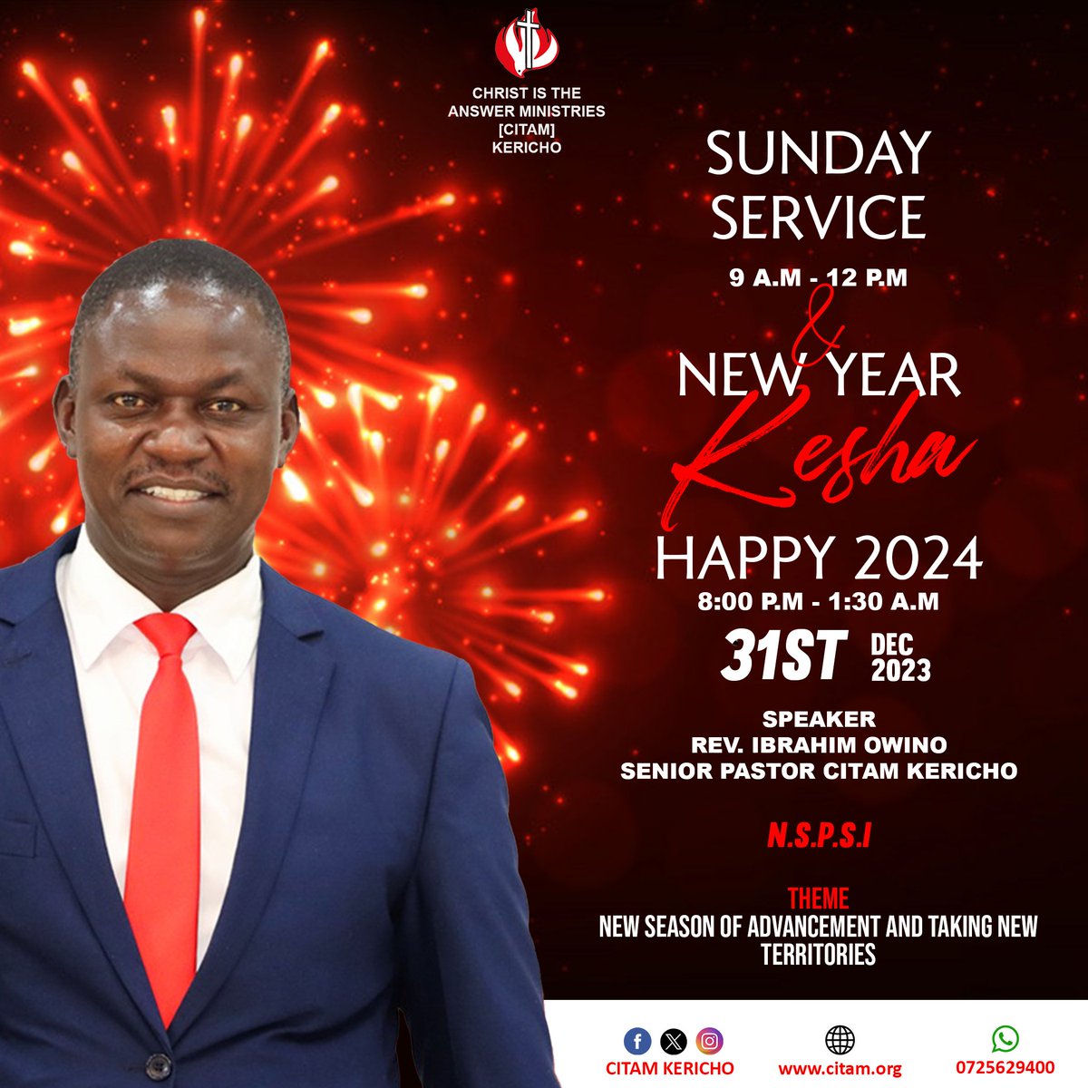 Join us this Sunday as we give thanks to God for this year and usher in a new one.
Happy new Year 2024!!!
#citamkericho
#TakingNewTerritories