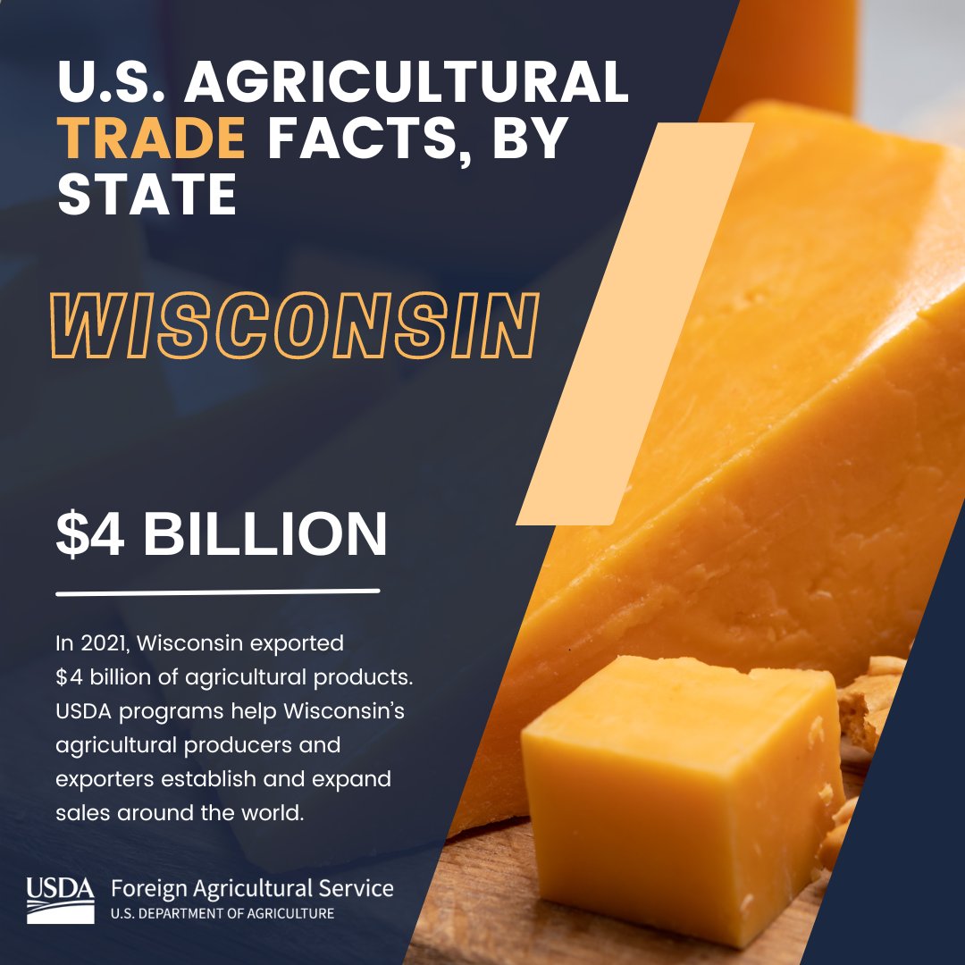 Did you know ag exports are strengthening the economy and growing local jobs for businesses in the Dairyland state. Check out the trade success stories from #Wisconsin and see how ag exports are a multi-billion-dollar industry in the state. 🇺🇸🧀🥛🐄storymaps.arcgis.com/collections/4a…